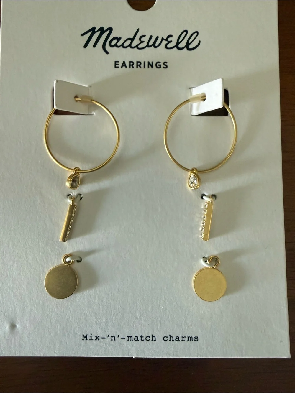 NWT Madewell Gold Hoop Earrings with Dangling Charms